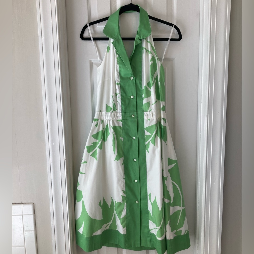 Yves Cossette Depeche Mode Vintage Green/White Collared Halter Dress 10 - Picture 10 of 11